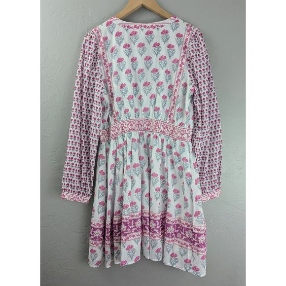 NWT HAUTE HIPPIE White & Pink Boho Floral Long Sleeve Dress Size Small - Picture 3 of 9